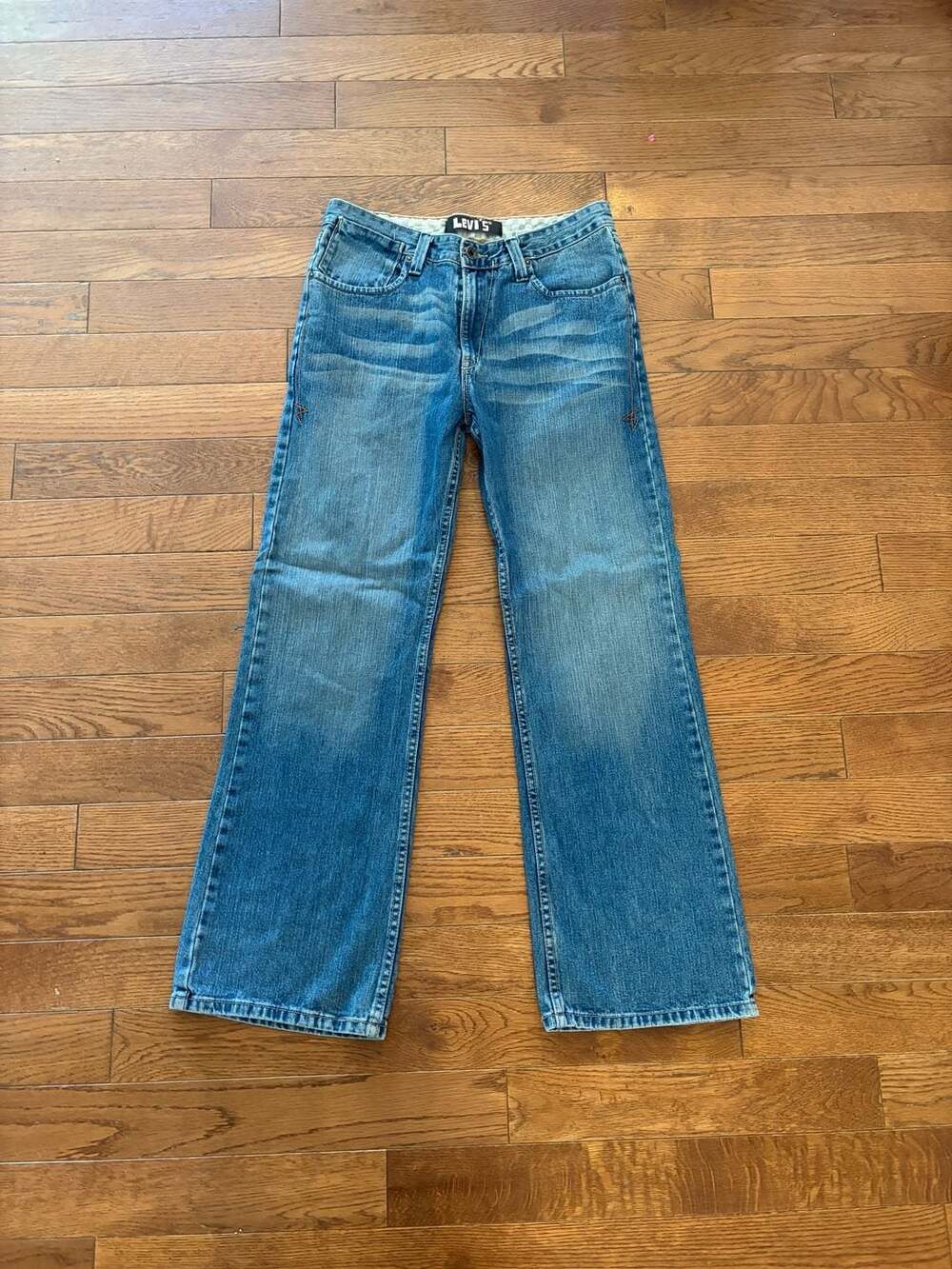 Levi’s Girls Size 20 Regular Y2K Flare Jeans Whiskered Flap Pocket Medium Wash